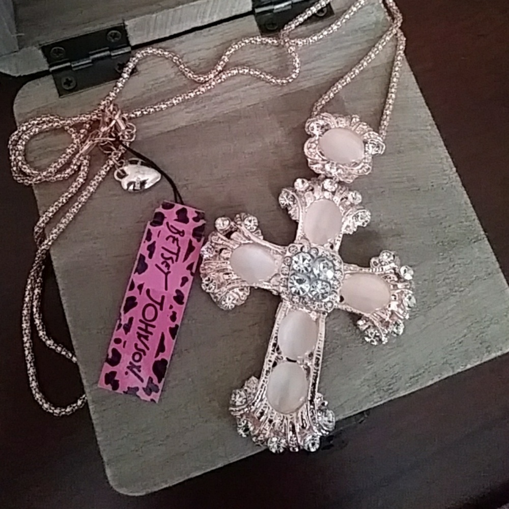 Betsey cross, rose gold sweater necklace